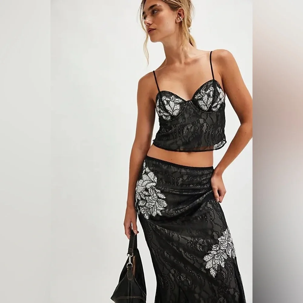 Free People Bali Meet Me At Midnight Lacy Floral Set NWT Size Medium